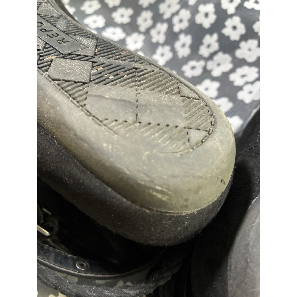 Report Black Slouchy Ankle Boots Faux Suede Braided Buckle Studs Booties Size 7 - Picture 7 of 16